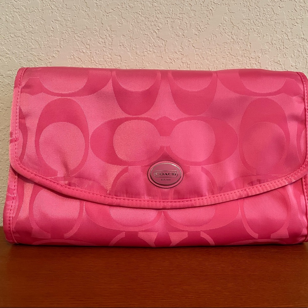 Pink Coach Bag Toiletry Travel Kit With Zipper Pouches and Hanger